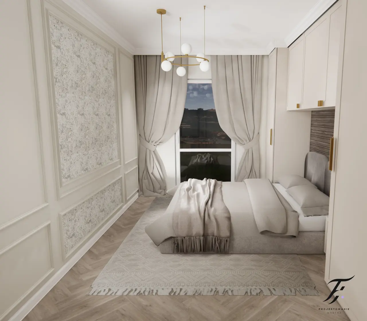 luksusowa sypialnia , kolor kaszmir mebli 